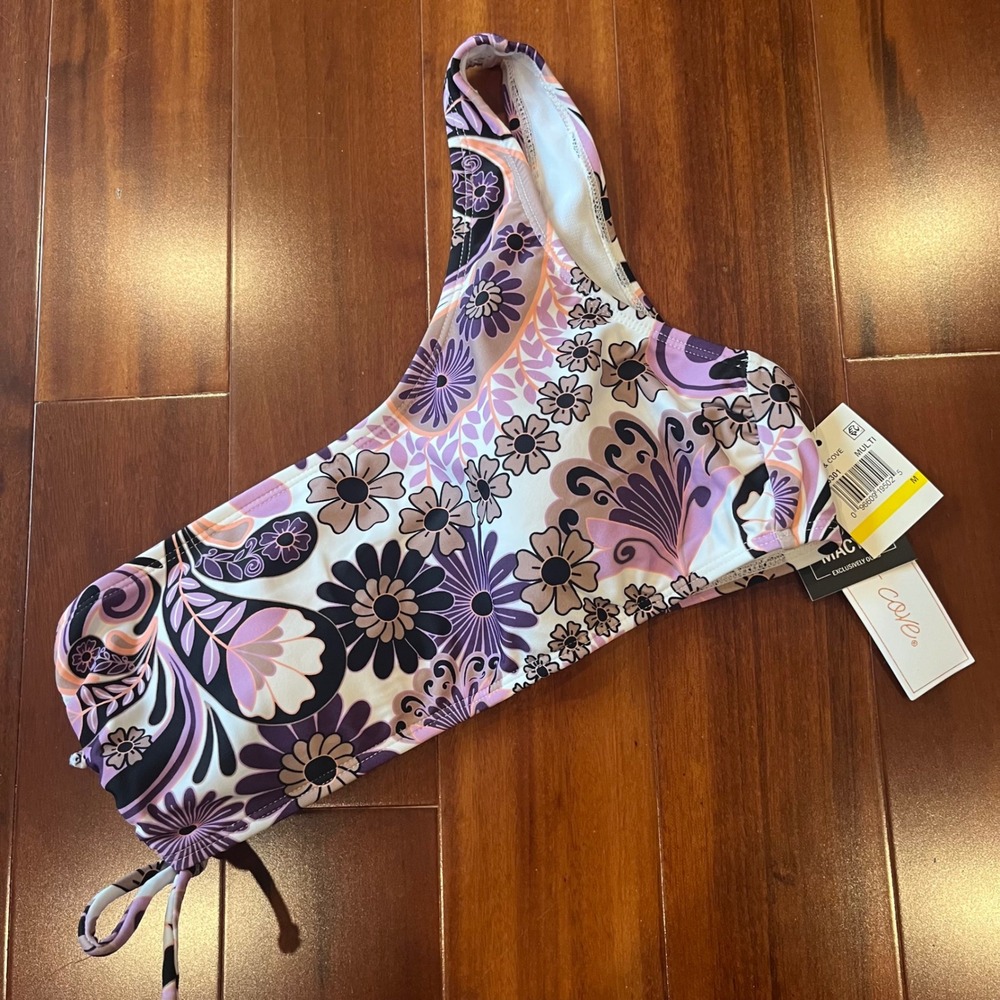 Purple Floral Bikini Top Swim One Shoulder Salt + Cove Tie Side New Size Medium